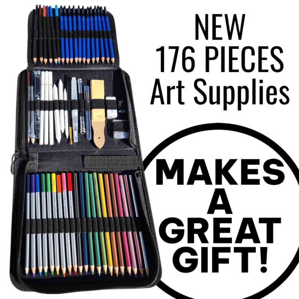NEW Caliart 76 Piece Art Kit Supplies Watercolor Pencils Charcoal Travel Case Co
